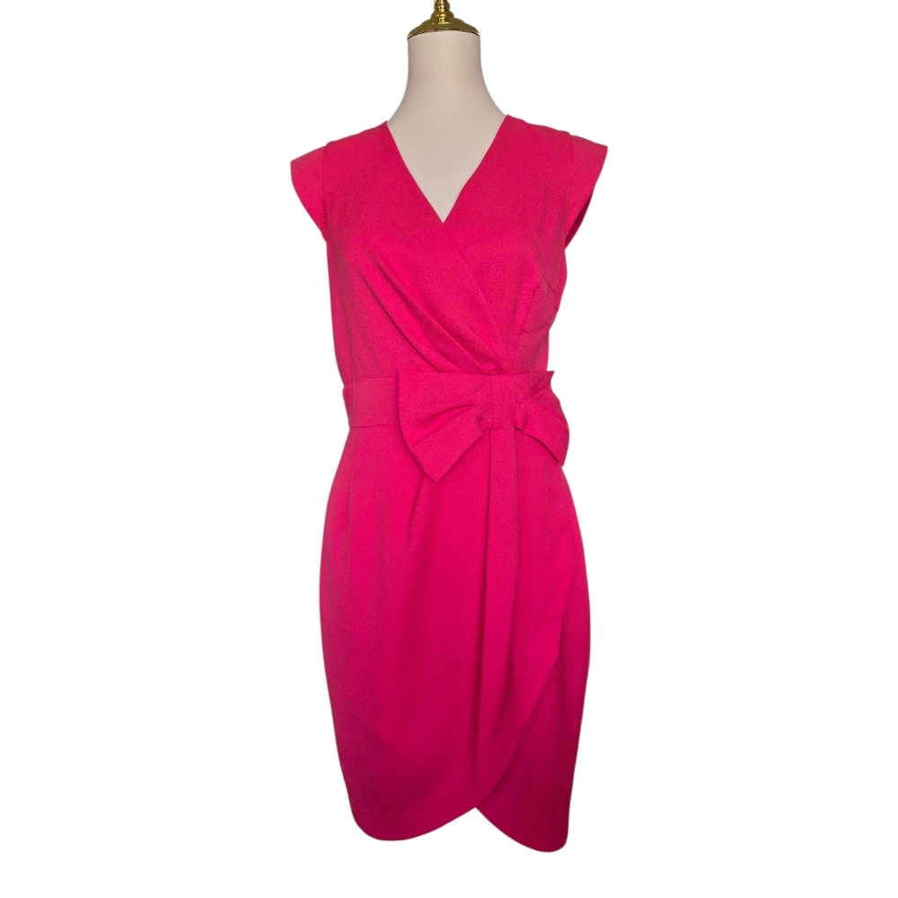 ERIN erin fetherston Hot Pink Sleeveless Wrap Bow Waist Dress Size 8 Tulip Hem